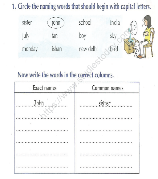 CBSE Class 1 English Naming Words Worksheet Set D Practice Worksheet 